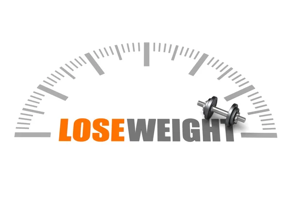 Kaybetmek ağırlık dambıl ve ağırlık ölçek metinle — Stok fotoğraf