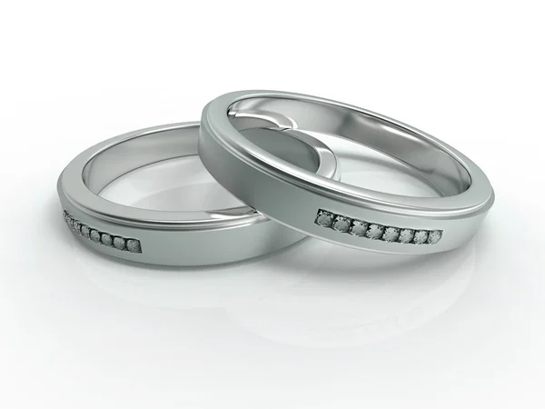 Plata con diamantes anillos de boda —  Fotos de Stock