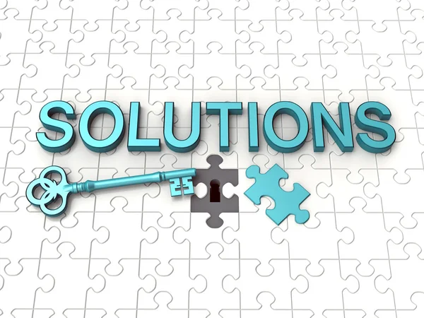 Stock image Solutions text, key, jigsaw puzzle