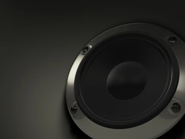 Alto-falante de áudio em fundo preto, música — Fotografia de Stock