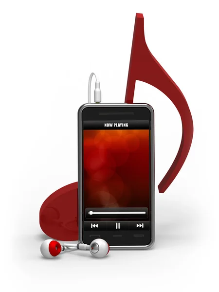 Smartphone, słuchawki, odtwarzacz muzyczny muzyka notatka — Zdjęcie stockowe