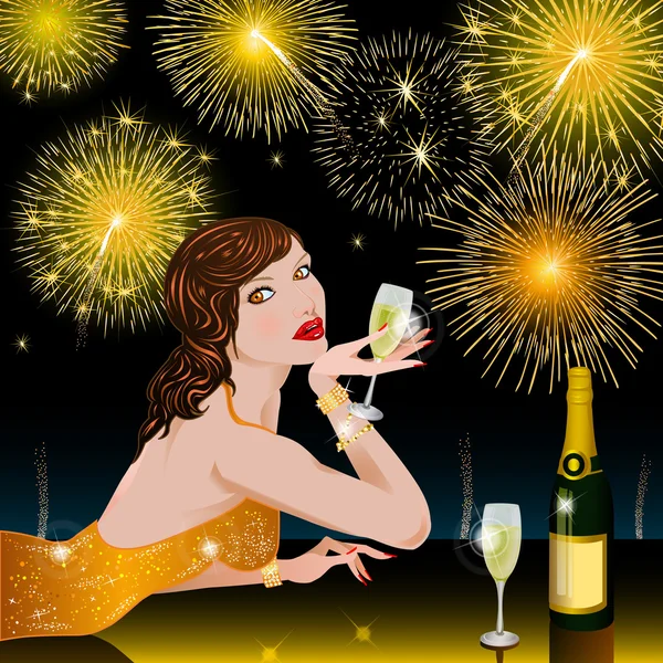 Happy New Year with woman — Stock Photo, Image