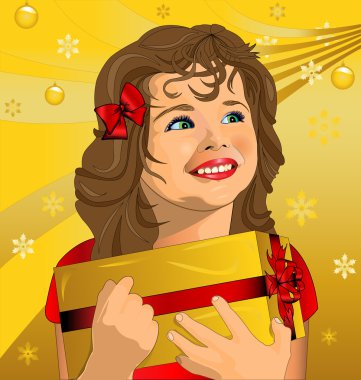 Child with Christmas present clipart