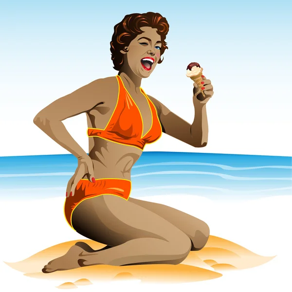 Summer pin-up with ice-cream — Stock Vector