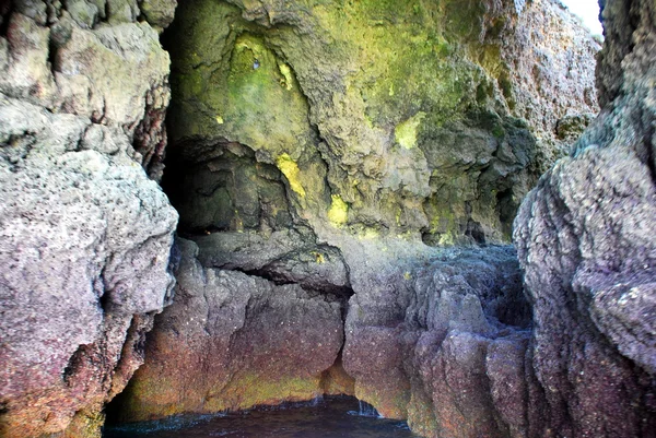 Σπηλιές μέσα στους βράχους κίτρινο στο Λάγος στο Αλγκάρβε της Πορτογαλίας — Φωτογραφία Αρχείου