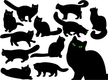 Cat's silhouettes with green eyes clipart