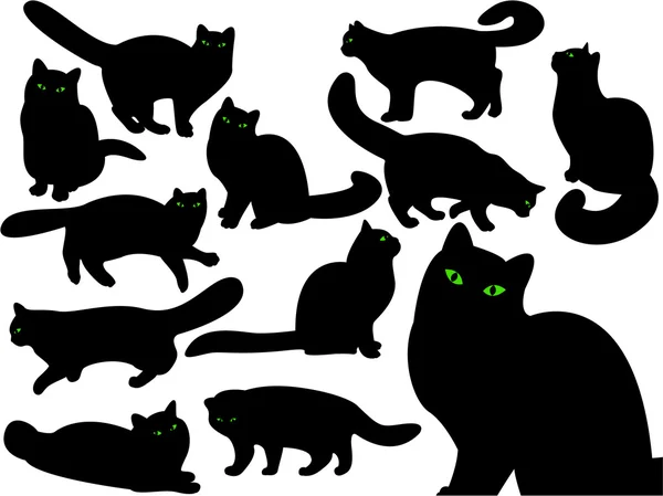 Cat's silhouettes with green eyes — Stock Photo, Image
