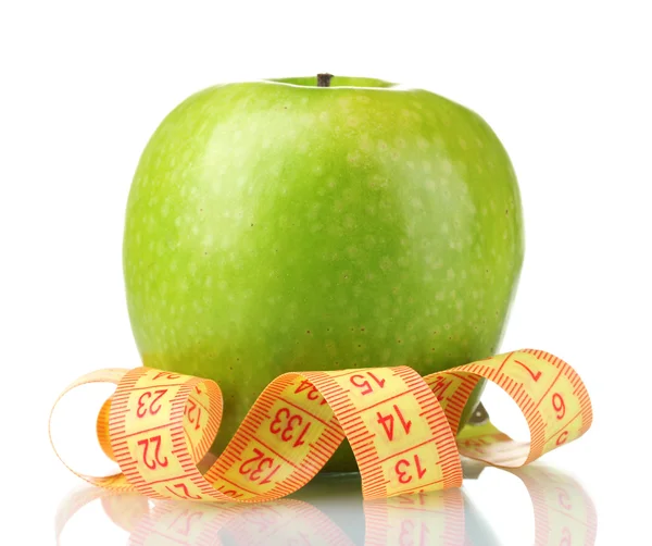 Zielone jabłko i taśma pomiarowa — Zdjęcie stockowe
