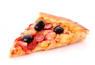 Tasty pizza with olives isolated on white clipart