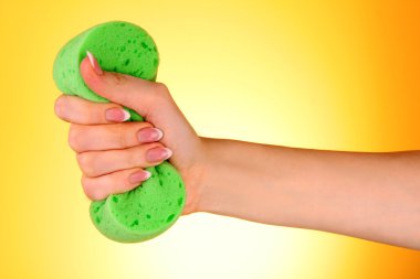 Woman's hand holding big sponge clipart