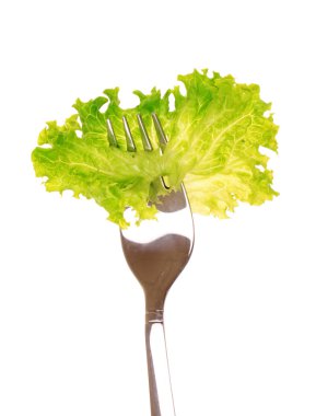 Leaf of lettuce on a fork clipart