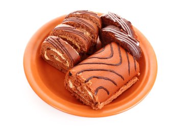 İsviçre rulo üzerinde beyaz bir arka plan üzerinde çanak