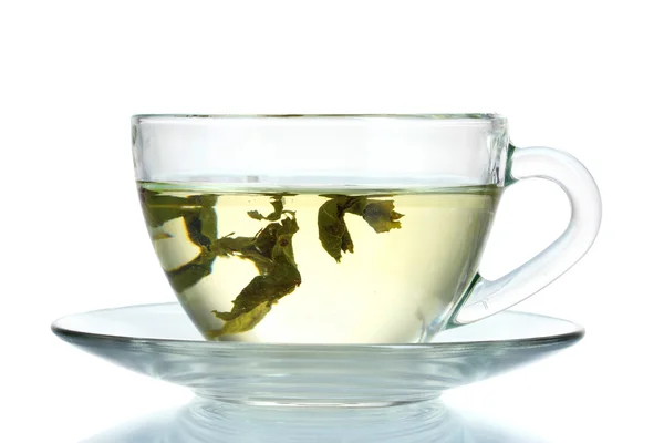 Green tea in transparent cup — Stock Photo, Image