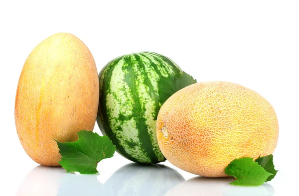 Two ripe melons and watermelon — Stock Photo, Image