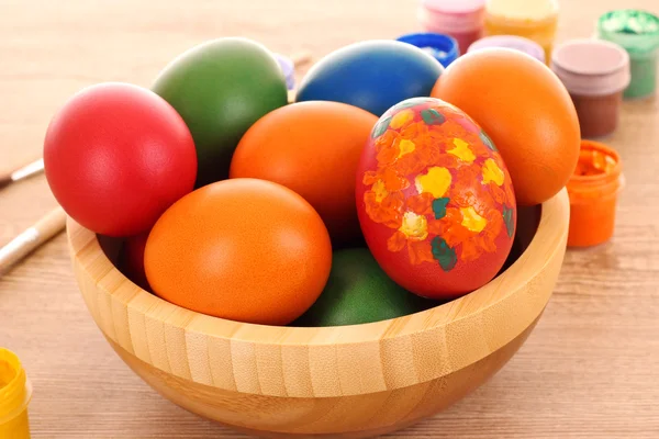 Easter eggs, color paint and brush — Stock Photo, Image