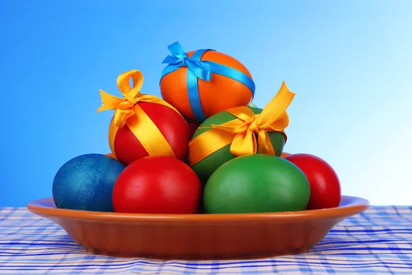 Easter eggs with bows isolated on white — Stock Photo, Image