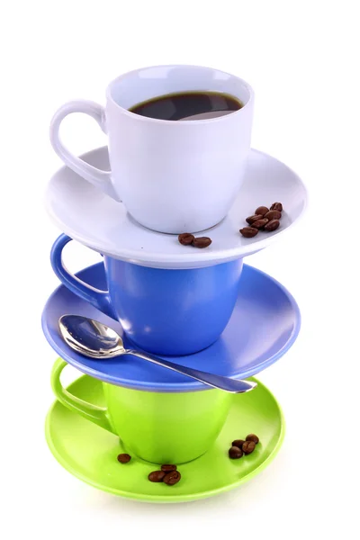 stock image Color cups with coffee, and spoon on white background