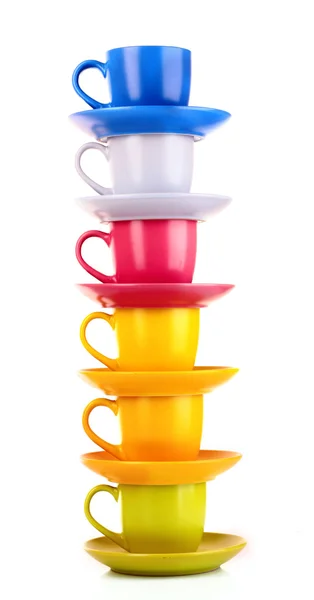 Belle tazze di colore su uno sfondo bianco — Foto Stock