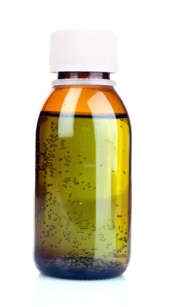 Öksürük ilacı üzerinde beyaz izole şişe — Stok fotoğraf