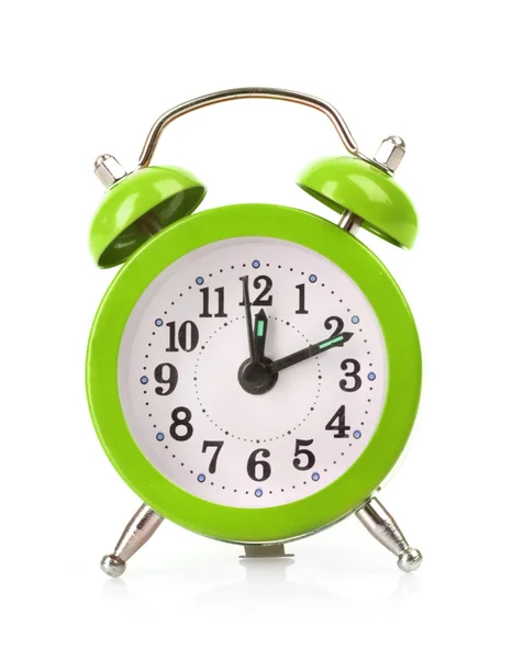 Relógio de alarme estilo antigo verde isolado no fundo branco — Fotografia de Stock