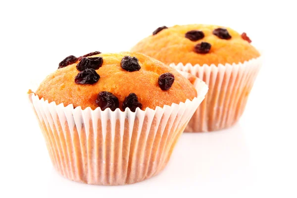 Muffin con pasas aisladas en blanco — Foto de Stock