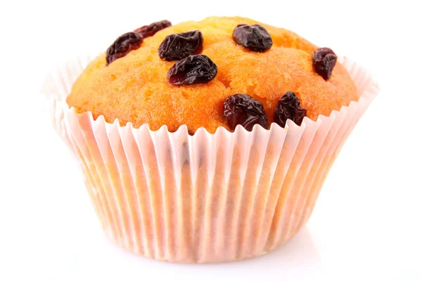 Muffin with raisins isolated on white — Stock Photo, Image