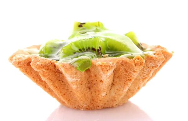 Frucht-Kiwi-Kuchen auf Weiß — Stockfoto