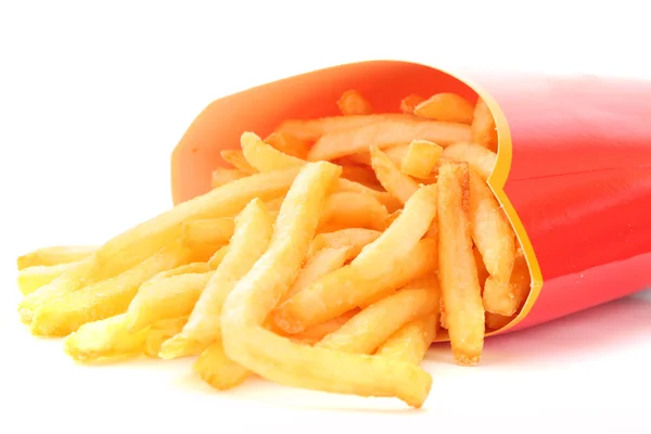 French fries potatoes in red box on white — Stock Photo, Image