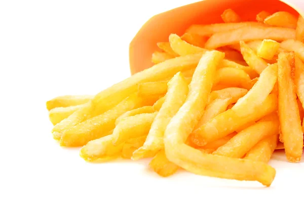 Pommes frites potatis i röda rutan på vit — Stockfoto