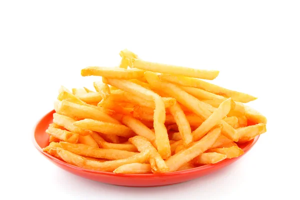 Batatas fritas no prato no fundo branco — Fotografia de Stock