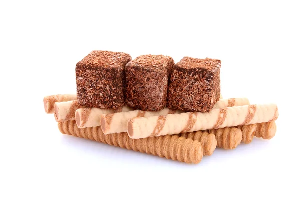 Wafer rolls with chocolate — Stock Photo, Image