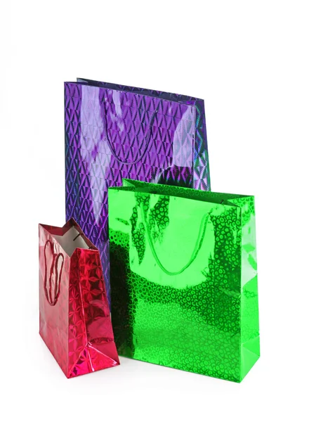 Beyaz arka plan üzerinde izole renkli alışveriş torbaları — Stok fotoğraf