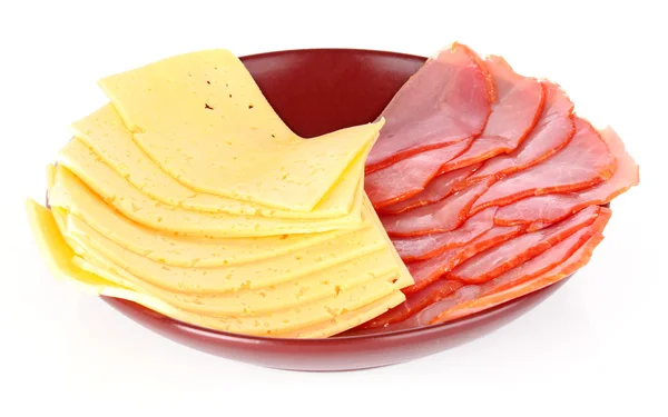 Salsicha e queijo no prato — Fotografia de Stock