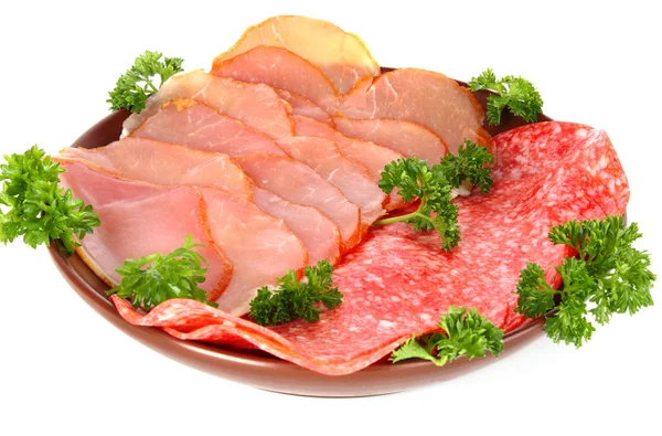 Szelet bacon, fehér háttér — Stock Fotó