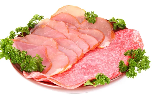 Fatias de bacon no fundo branco — Fotografia de Stock