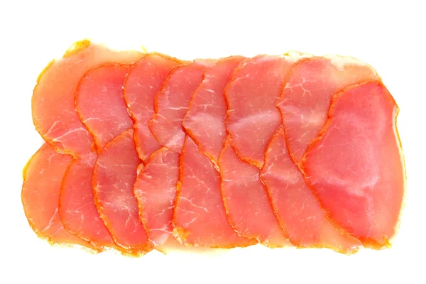 Fatias de bacon no fundo branco — Fotografia de Stock