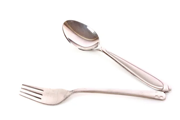 在白色背景上隔离的勺子和叉子 — 图库照片