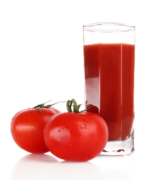 신선한 토마토 주스와 토마토의 유리 라운드 목에 유리 — 스톡 사진
