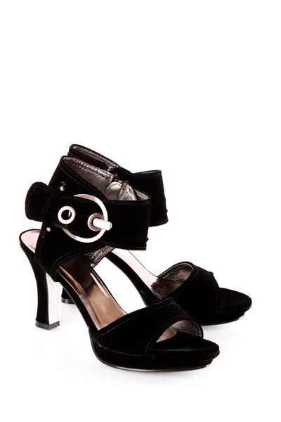 Vackra kvinnliga sexiga svarta skor på vit — Stockfoto