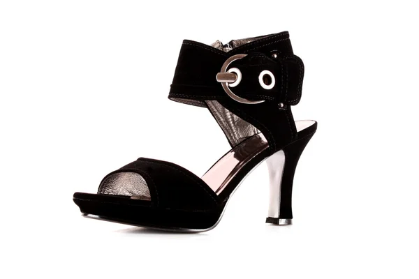 Schöne weibliche sexy schwarze Schuhe auf weiß — Stockfoto