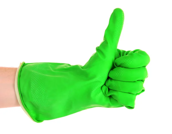 Duimen omhoog met een groen handschoen op wit — Stockfoto