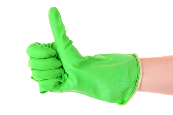 用绿色手套白色上竖起大拇指 — 图库照片