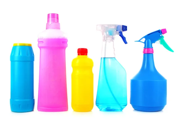 Assorted cleaning products on white background — Stock Photo, Image