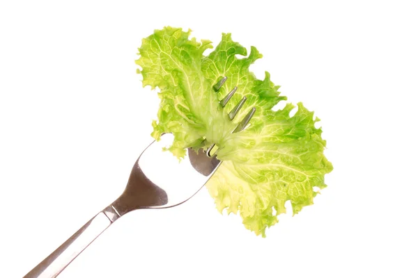 stock image Leaf of lettuce on a fork