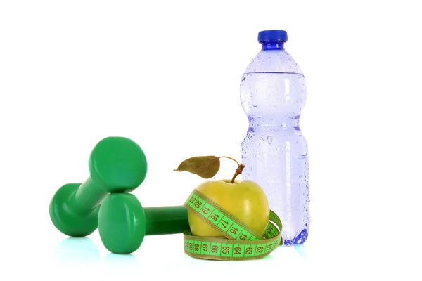 Sund livsstil kräver vatten, frukt och motion — Stockfoto