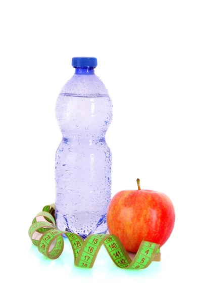 Sund livsstil kräver vatten, frukt och motion — Stockfoto
