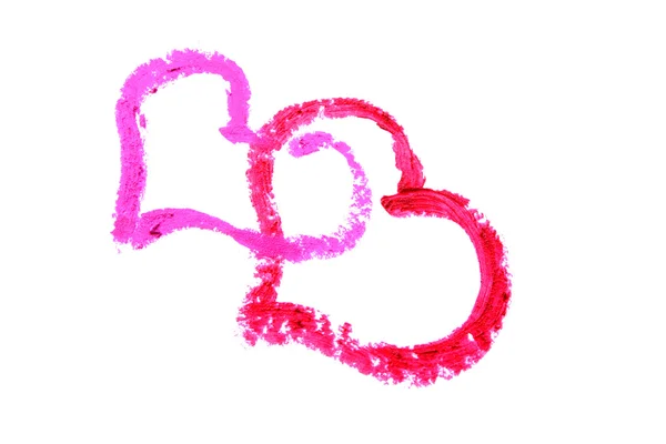 Two hearts drawn with lipstick on a white background — Stock Photo, Image