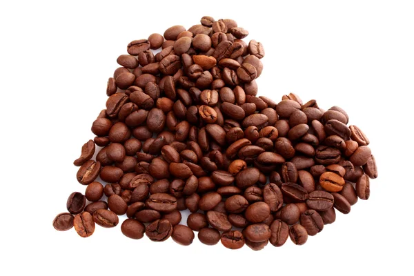 Gebrande koffiebonen in de vorm van het hart — Stockfoto