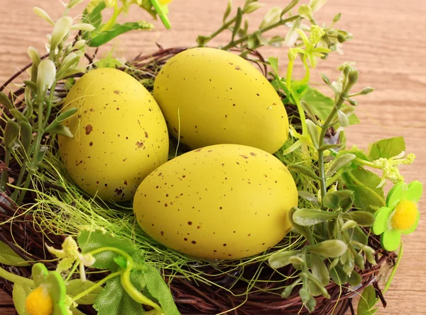 Colorful easter eggs in nest — Stock Photo, Image
