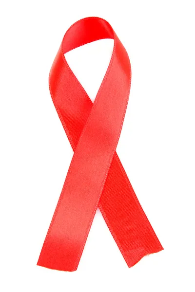 Red Breast Cancer Ribbon isolated on white — Stock Photo, Image